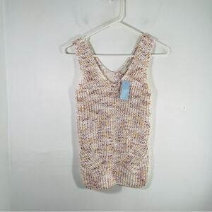 NWT Loft Ann Taylor White Red Gold Knit Sweater Tank Top XS Petite New